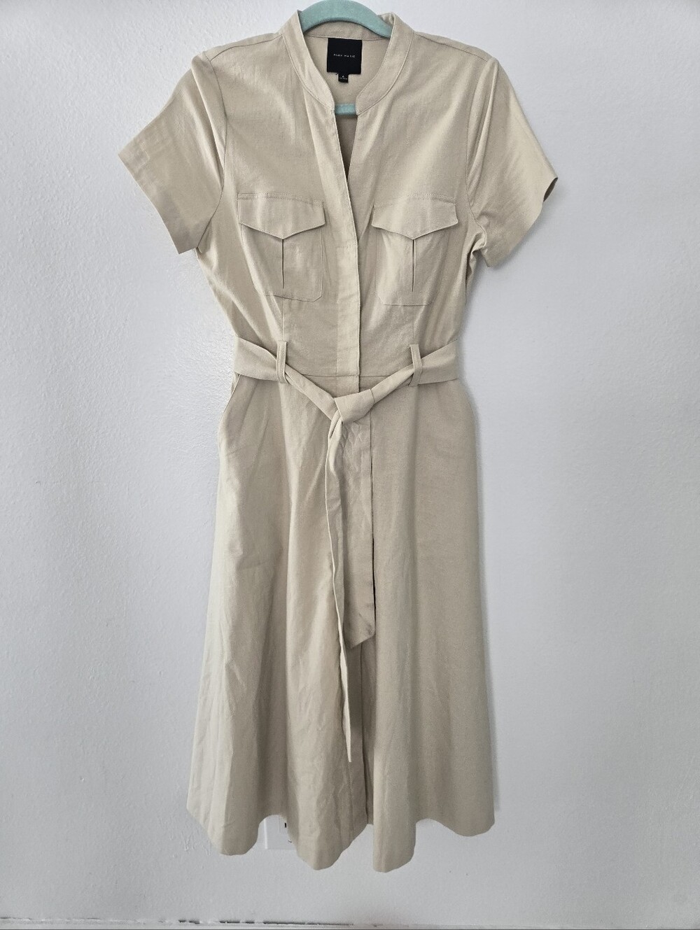Alex Marie Beige Midi Shirt Dress with Tie Waist Size 6 - Picture 2 of 13